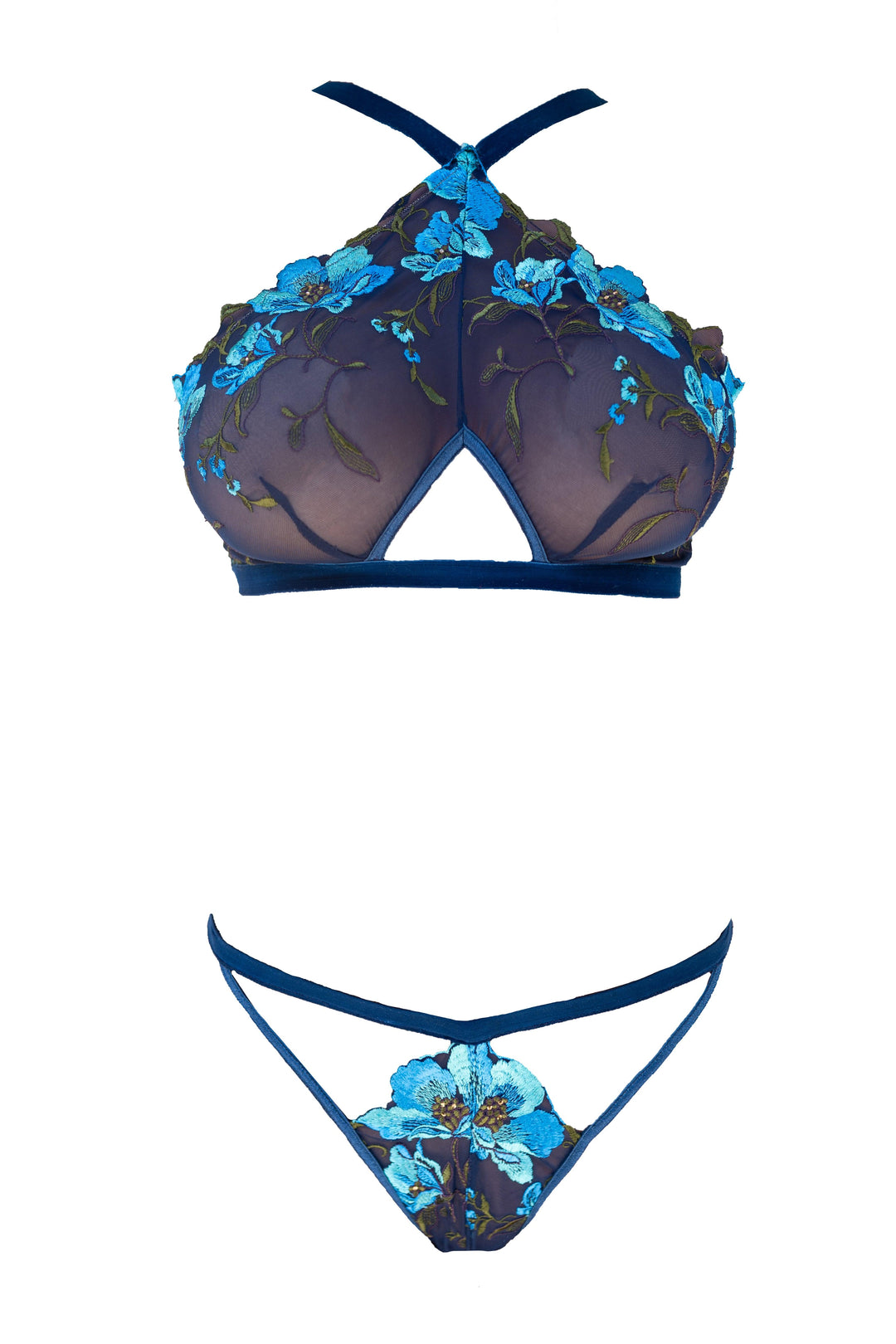 Atlantis Sun Anemone Embroidered Tulle Triangle Bralette Top - Carol Coelho Intimates