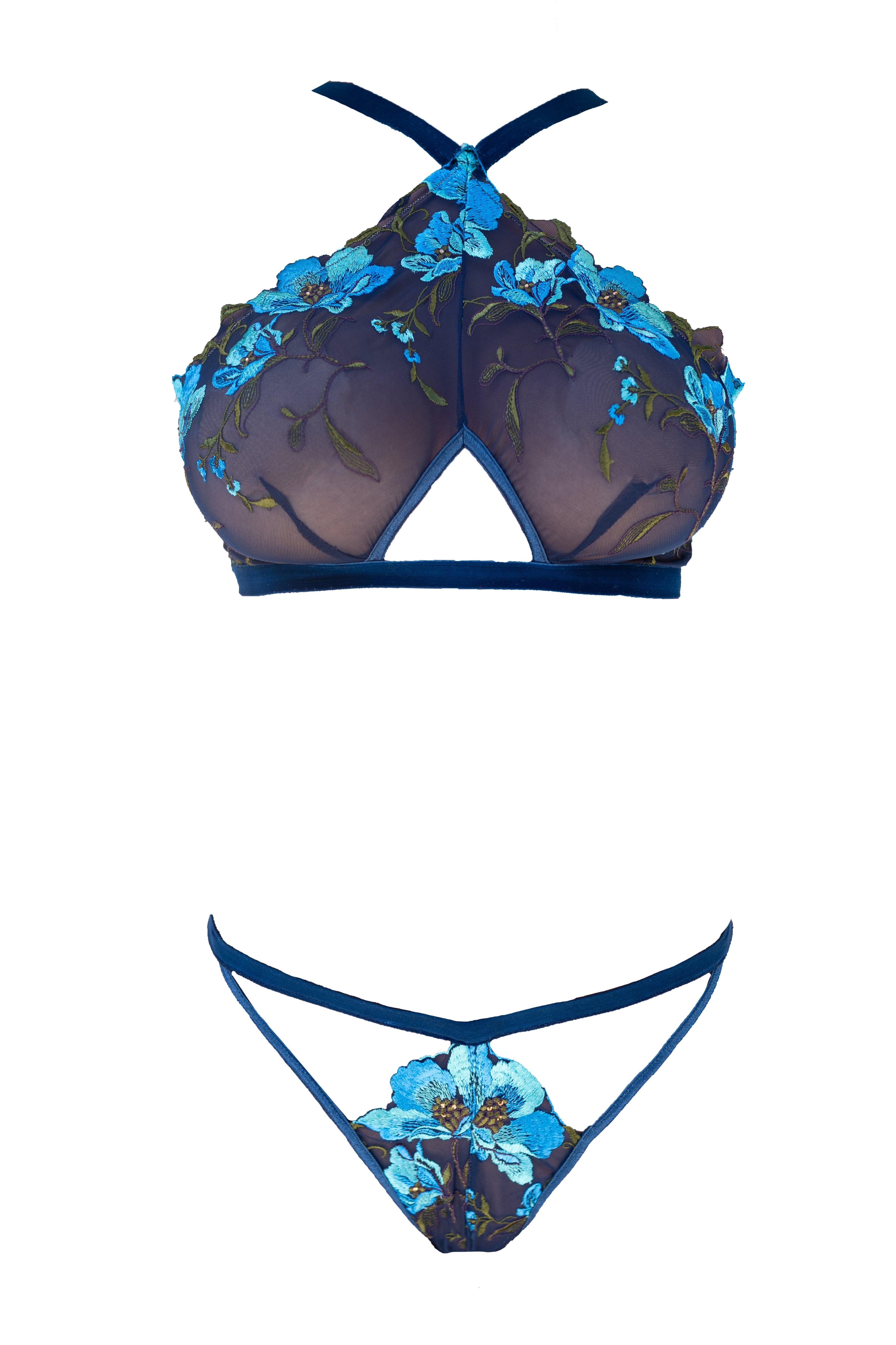 Atlantis Sun Anemone Embroidered Tulle Triangle Bralette Top - Carol Coelho Intimates