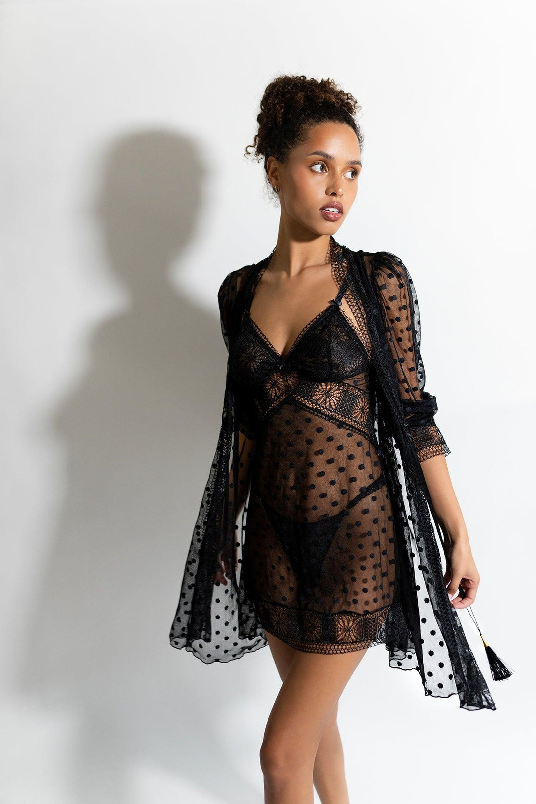 Butterfly Polka Dot Robe with Lace Trim - Carol Coelho Intimates