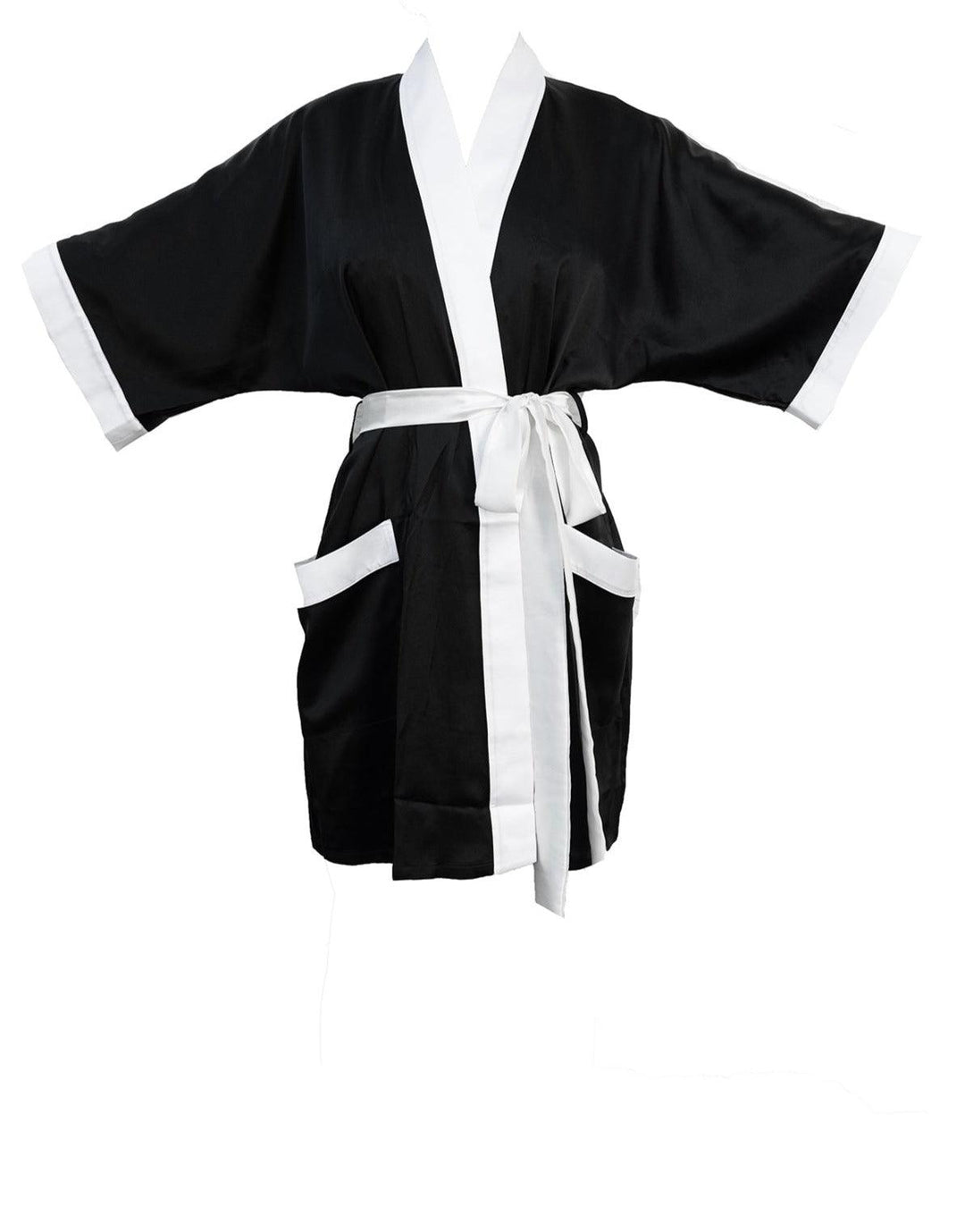 Kyoto Black and White Silk Kimono - Carol Coelho Intimates