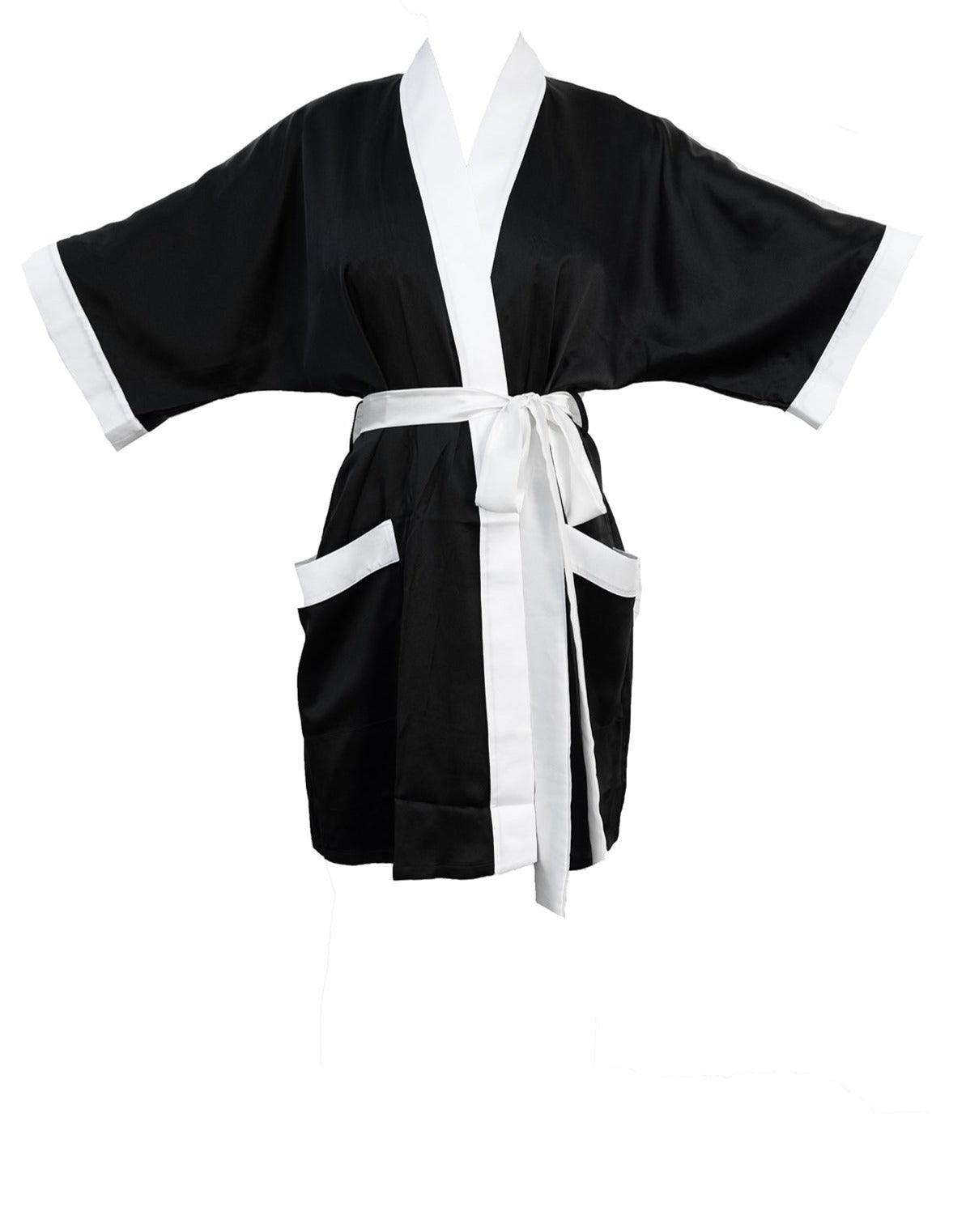 Kyoto Black and White Silk Kimono - Carol Coelho Intimates