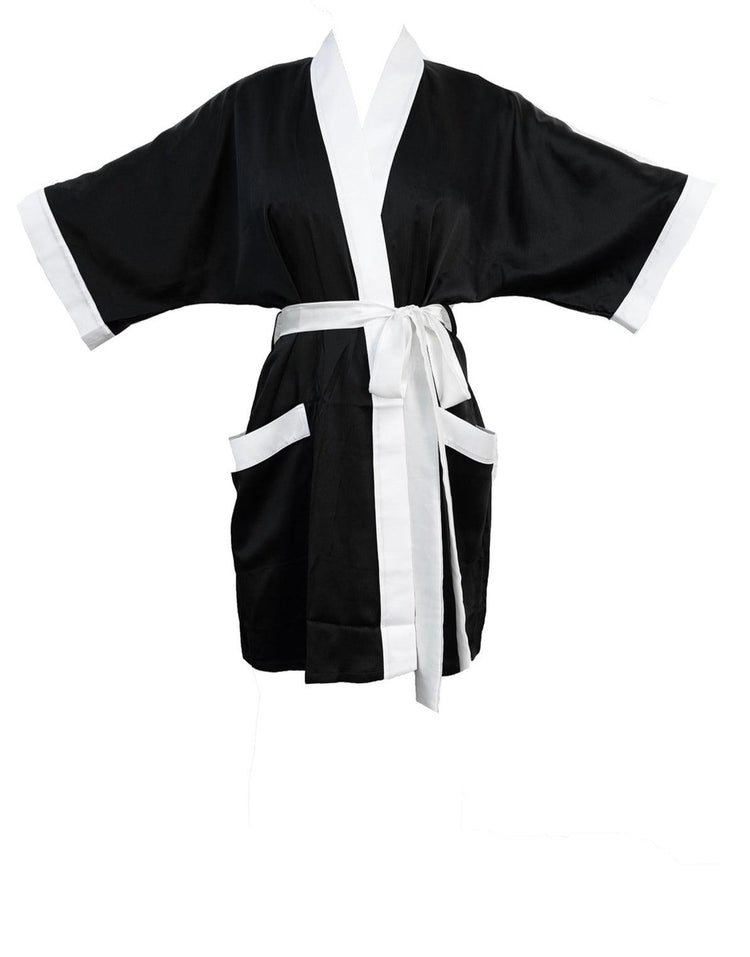 Kyoto Black and White Silk Kimono - Carol Coelho Intimates