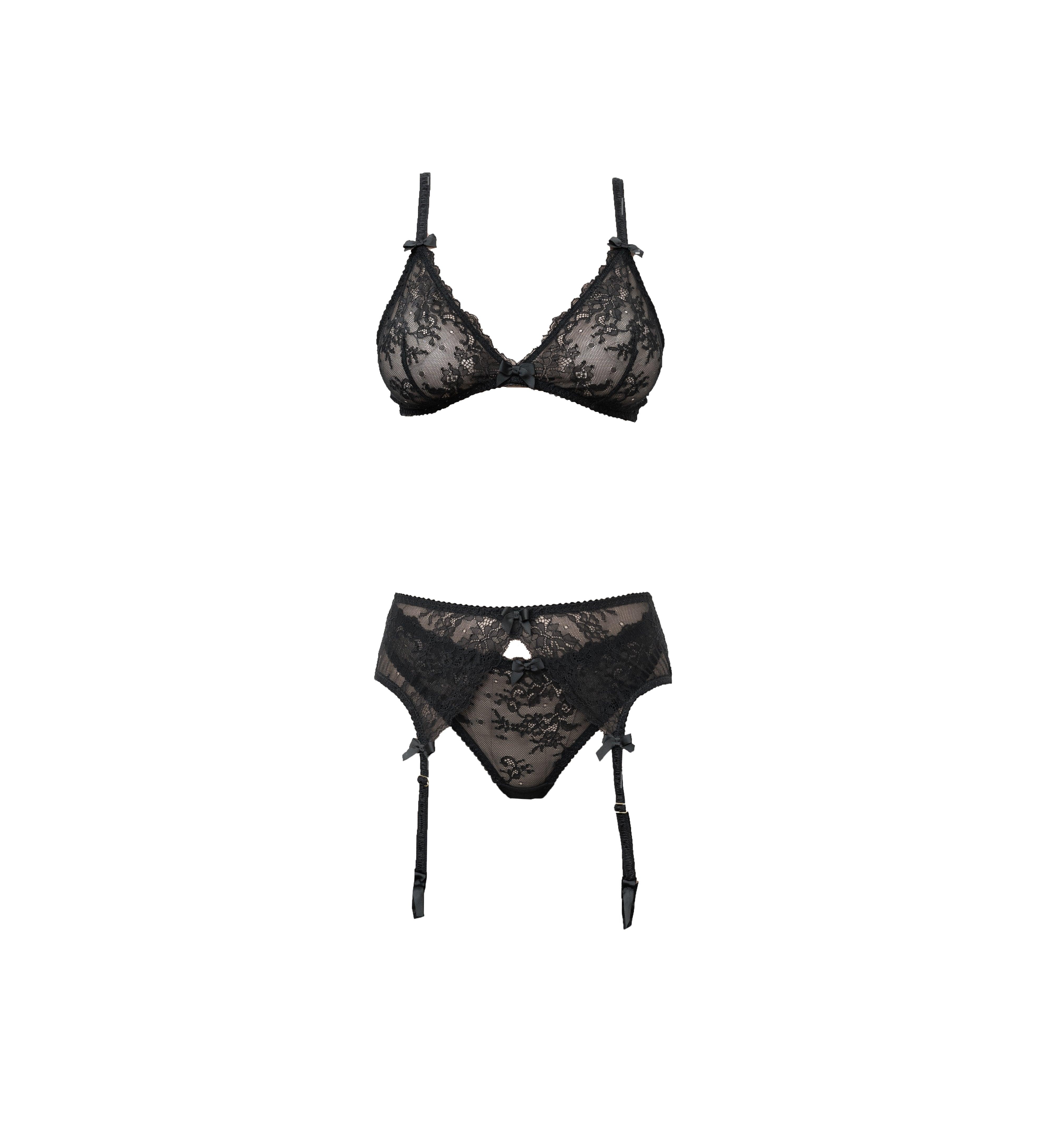 Kyoto Black Chantilly Lace Triangle Bralette - Carol Coelho Intimates