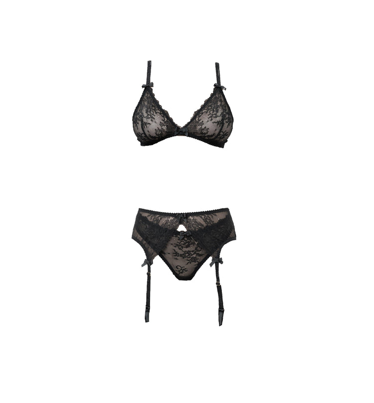 Kyoto Black Chantilly Lace Triangle Bralette - Carol Coelho Intimates