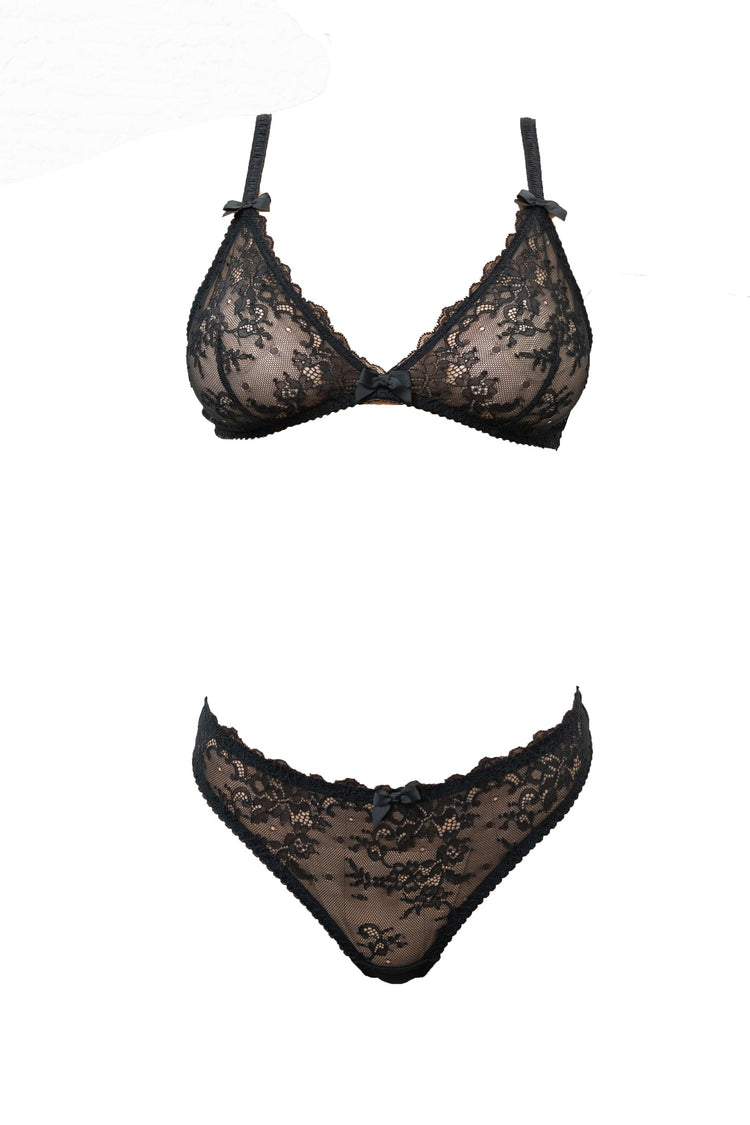 Kyoto Black Chantilly Lace Triangle Bralette - Carol Coelho Intimates