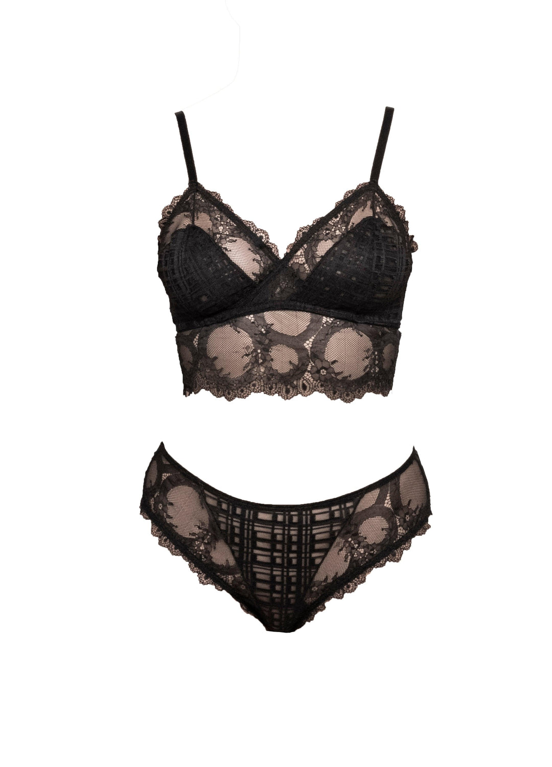 Mind Games Lace and Check Tulle Mi-Long Bralette - Carol Coelho Intimates