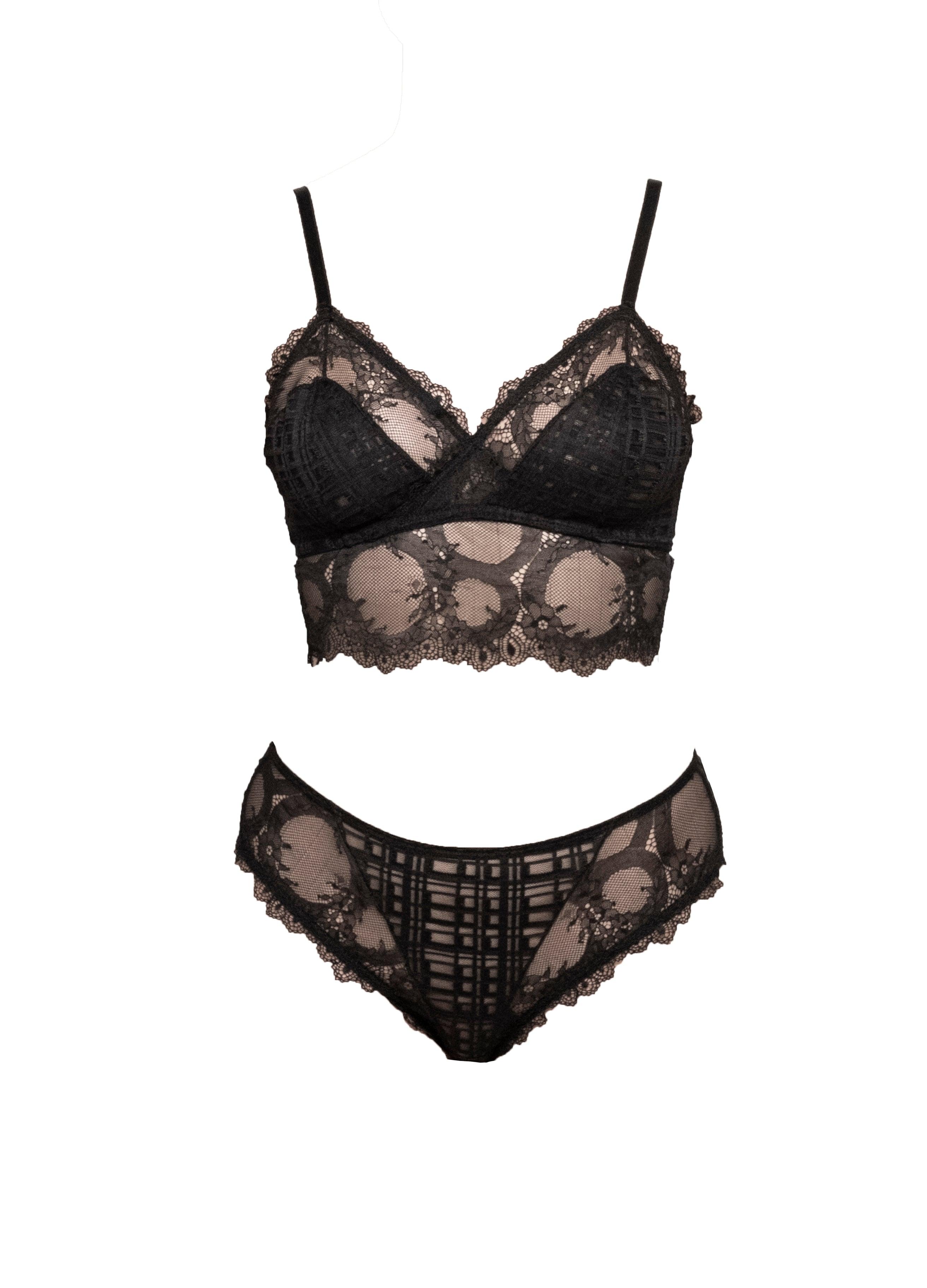 Mind Games Lace and Check Tulle Mi-Long Bralette - Carol Coelho Intimates