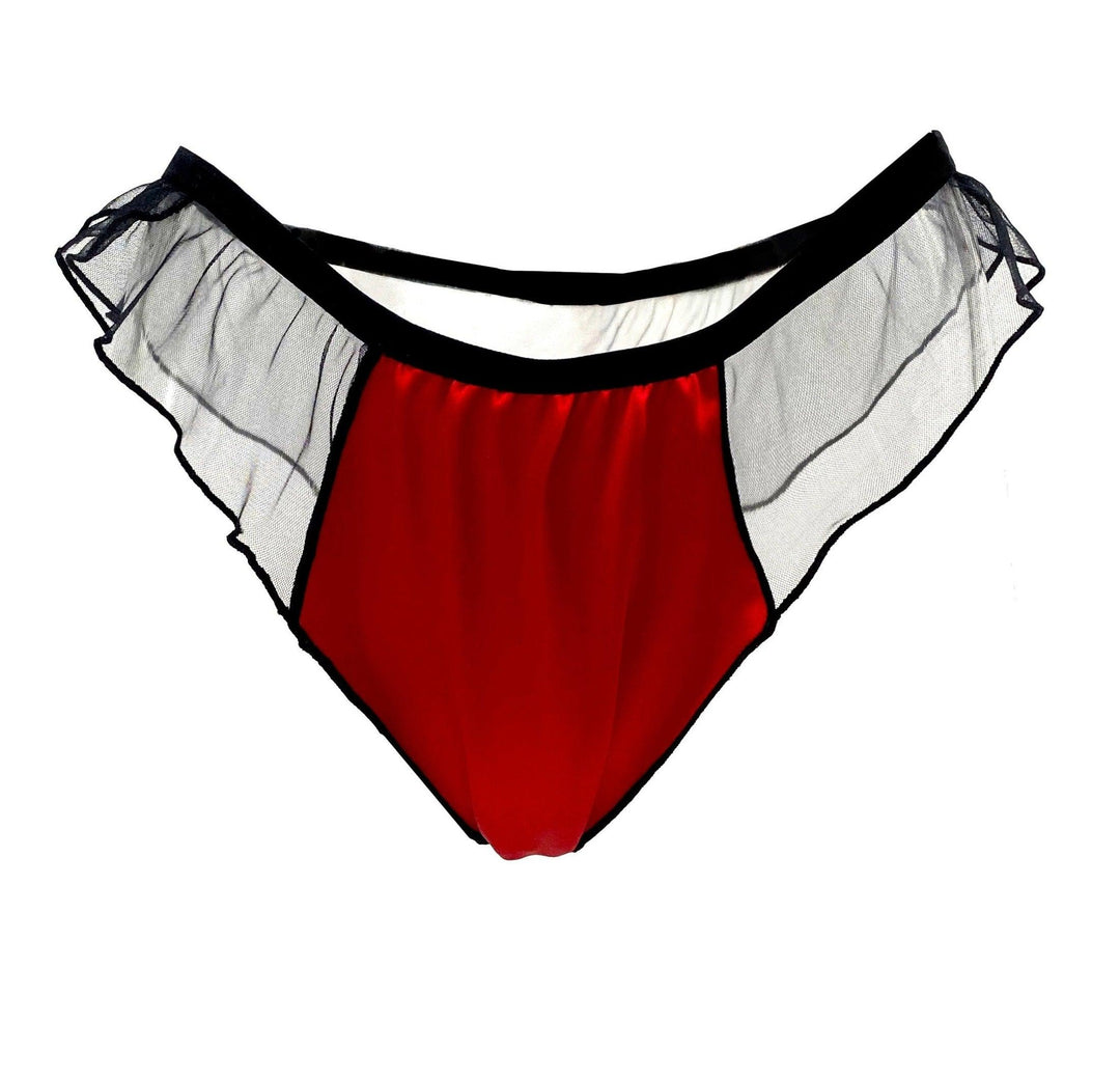 Pomegranate Love Silk Satin and Tulle Frou Frou Tanga - Carol Coelho Intimates