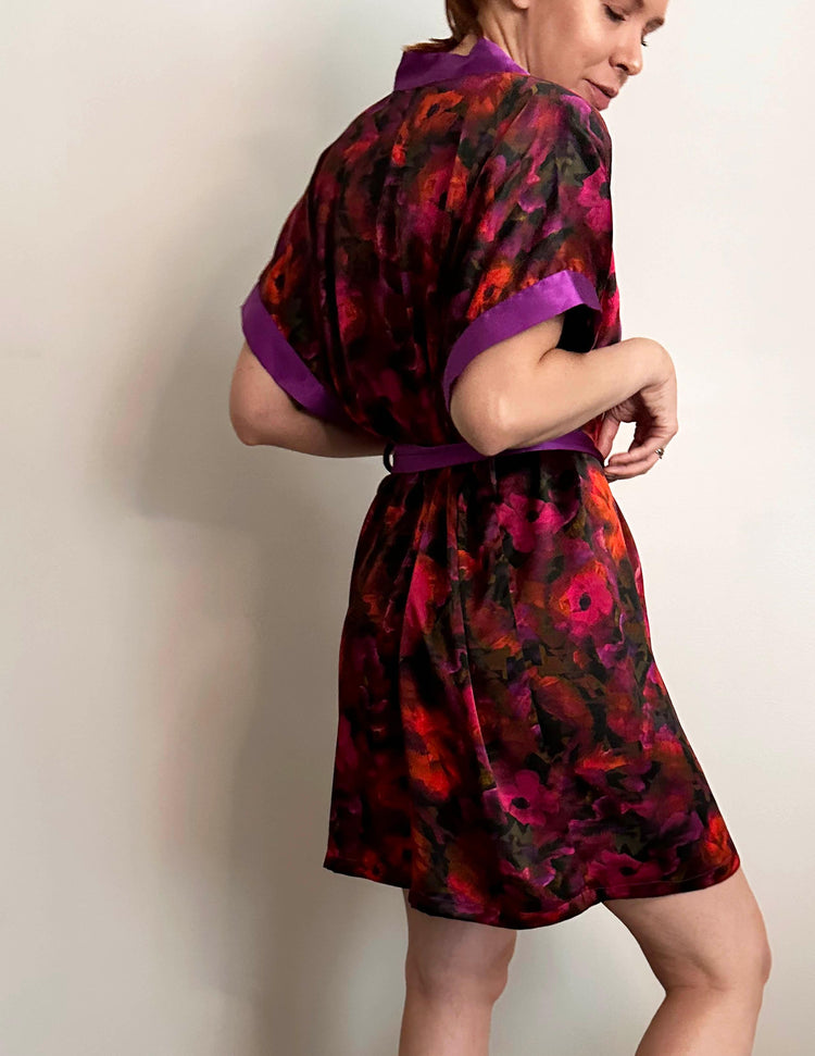 The Poppy Silk Satin Charmeuse Short Kimono - Carol Coelho Intimates