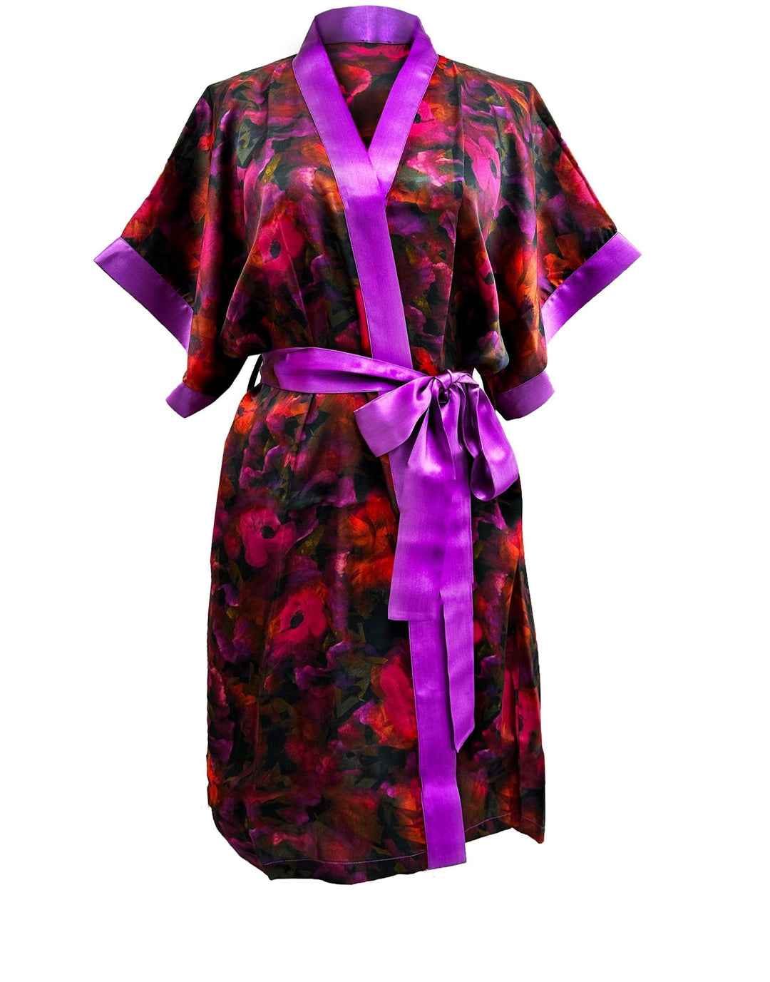 The Poppy Silk Satin Charmeuse Short Kimono - Carol Coelho Intimates