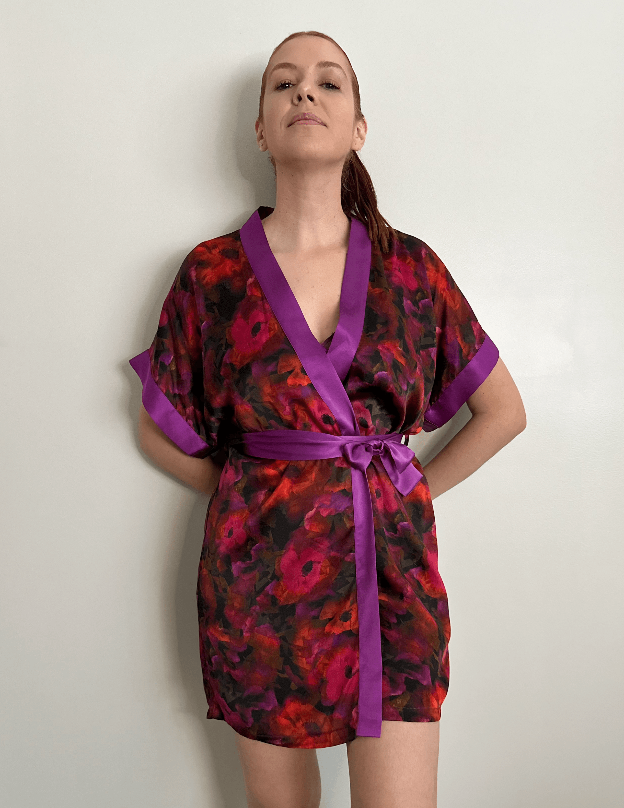 The Poppy Silk Satin Charmeuse Short Kimono - Carol Coelho Intimates