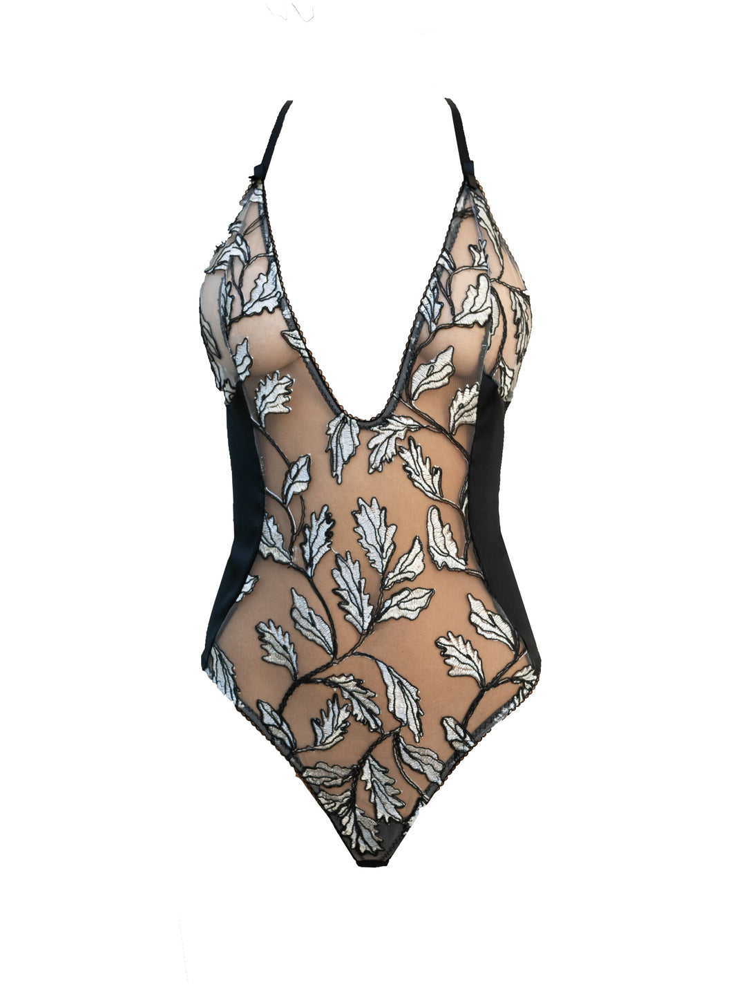Angkor Wat Heavy Satin and Embroidered Tulle Bodysuit
