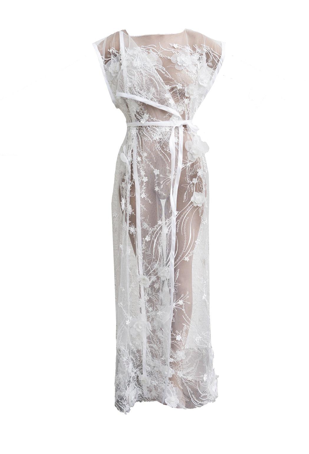 Amber 3D embroidered Kimono Robe - Carol Coelho Intimates