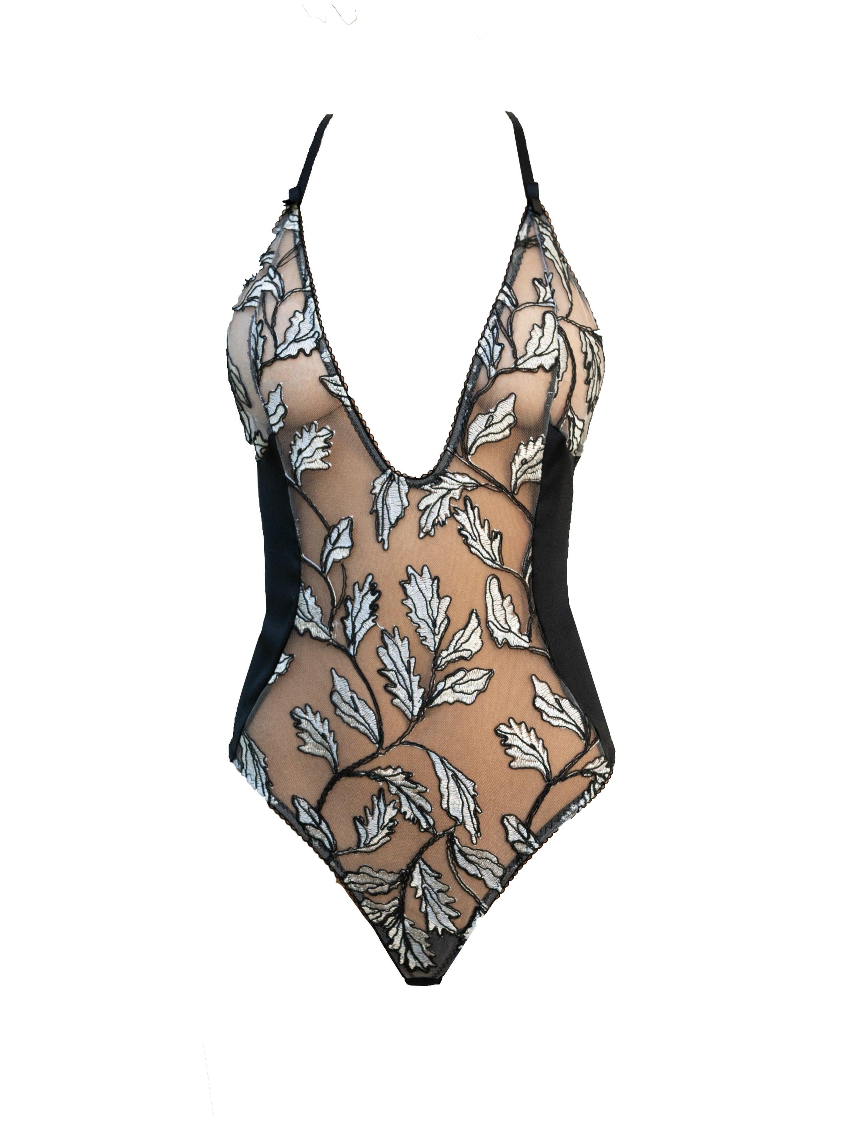 Angkor Wat Heavy Satin and Embroidered Tulle Bodysuit - Carol Coelho Intimates