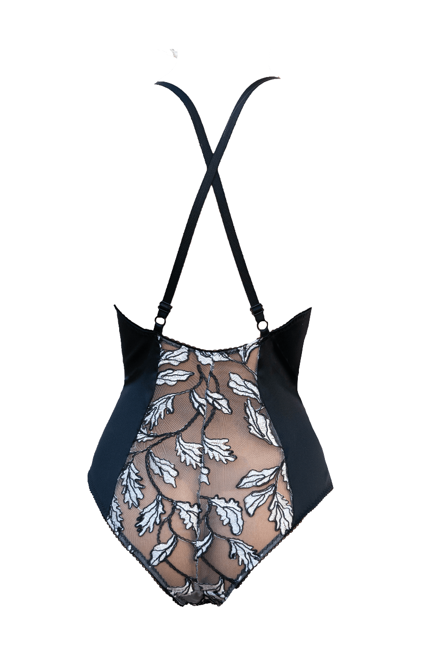 Angkor Wat Heavy Satin and Embroidered Tulle Bodysuit - Carol Coelho Intimates
