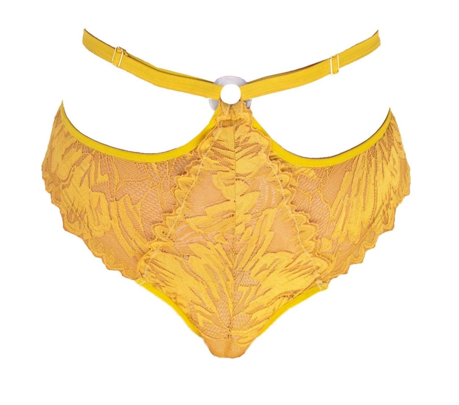 Atlantis Sun Coral Lace and Mother of Pearl Ring High-waisted Panty - Carol Coelho Intimates