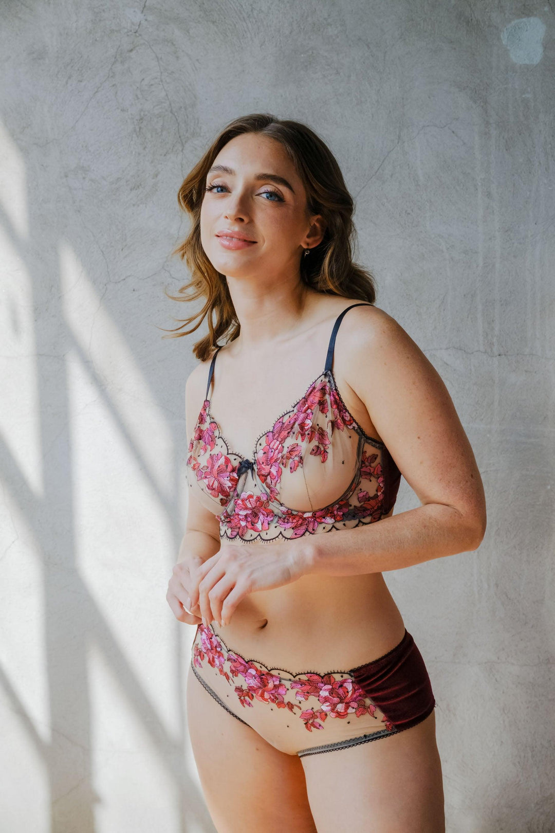 Blossom Embroidered Tulle and Velvet Sides Brief - Carol Coelho Intimates