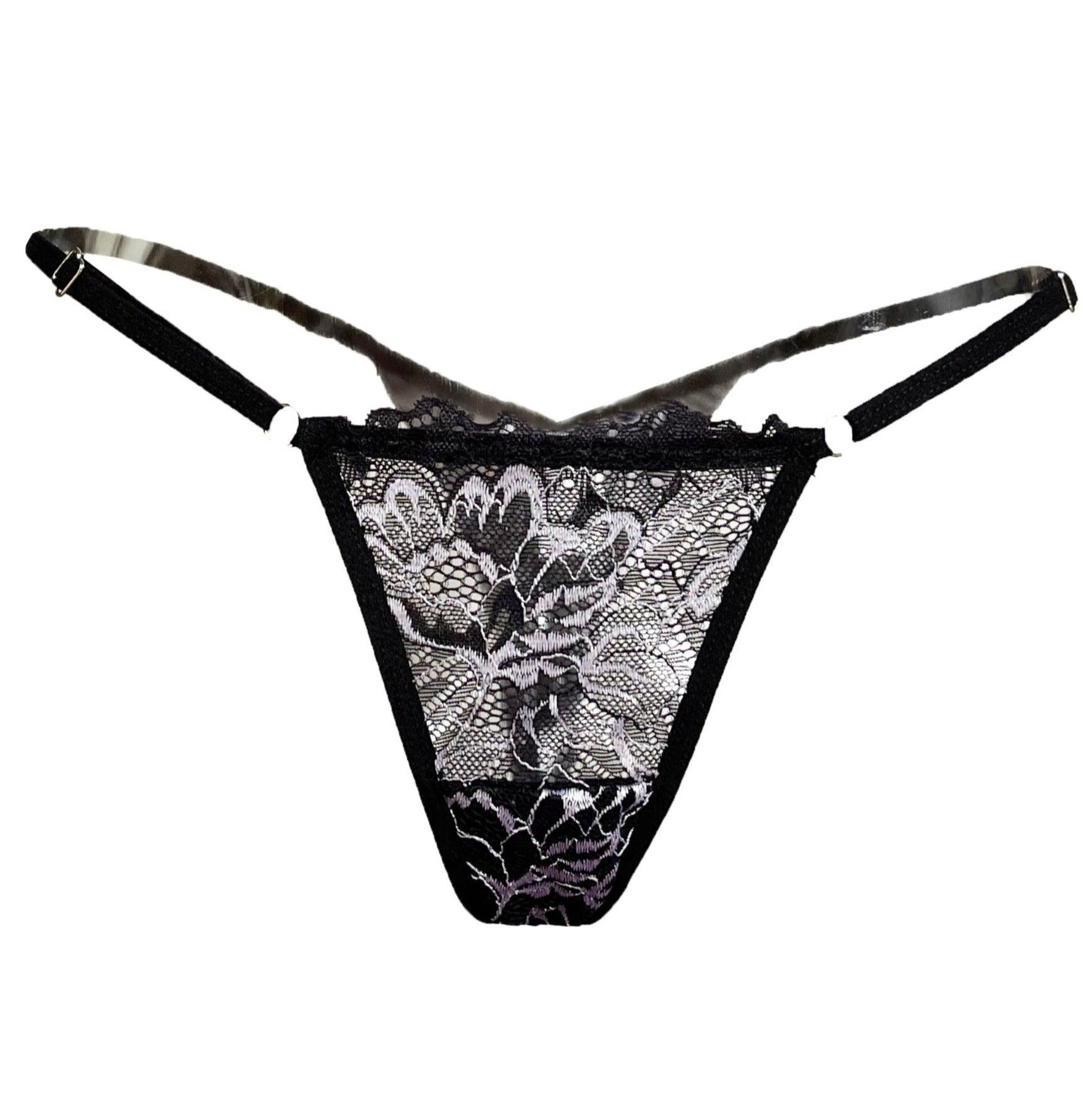 Kyoto Bicolor Lace and Tulle Strappy Thong - Carol Coelho Intimates