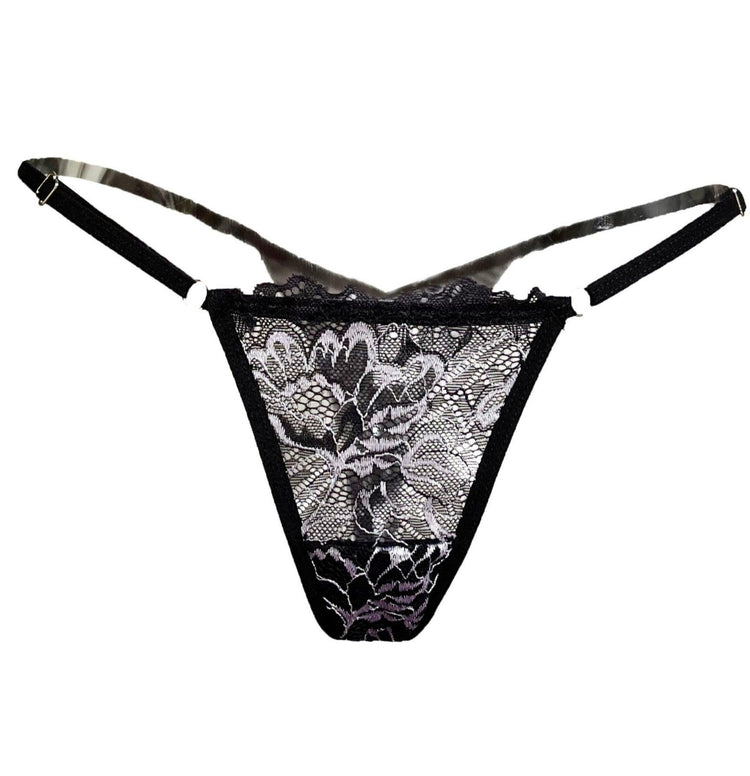 Kyoto Bicolor Lace and Tulle Strappy Thong - Carol Coelho Intimates