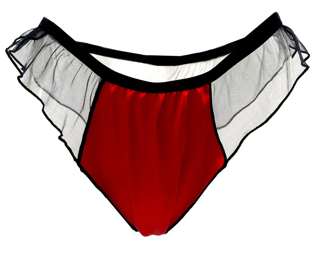 Pomegranate Love Silk Satin and Tulle Frou Frou Tanga - Carol Coelho Intimates