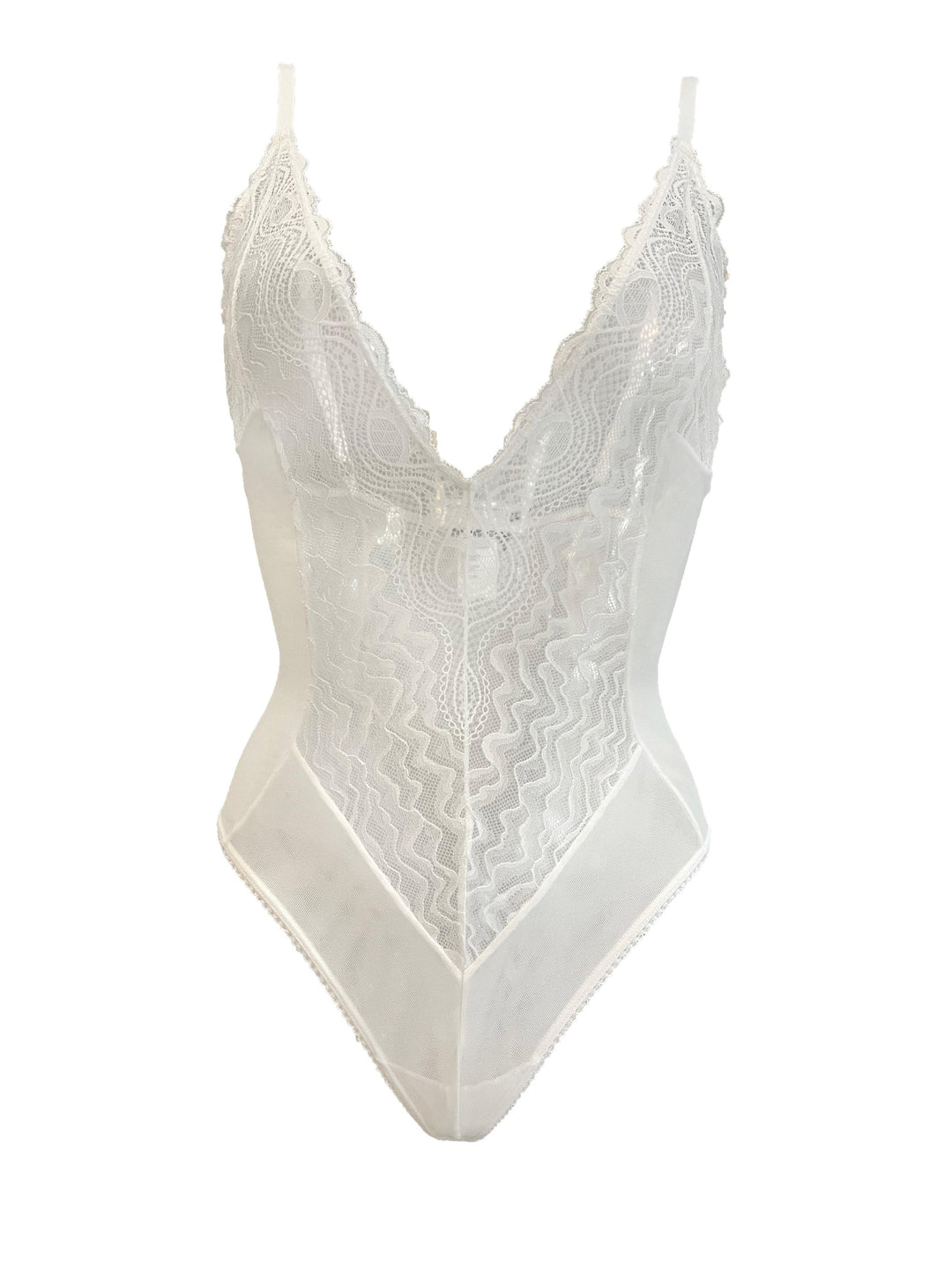 Spider's Web Tulle and Lace Contour V-Neck Bodysuit - Carol Coelho Intimates