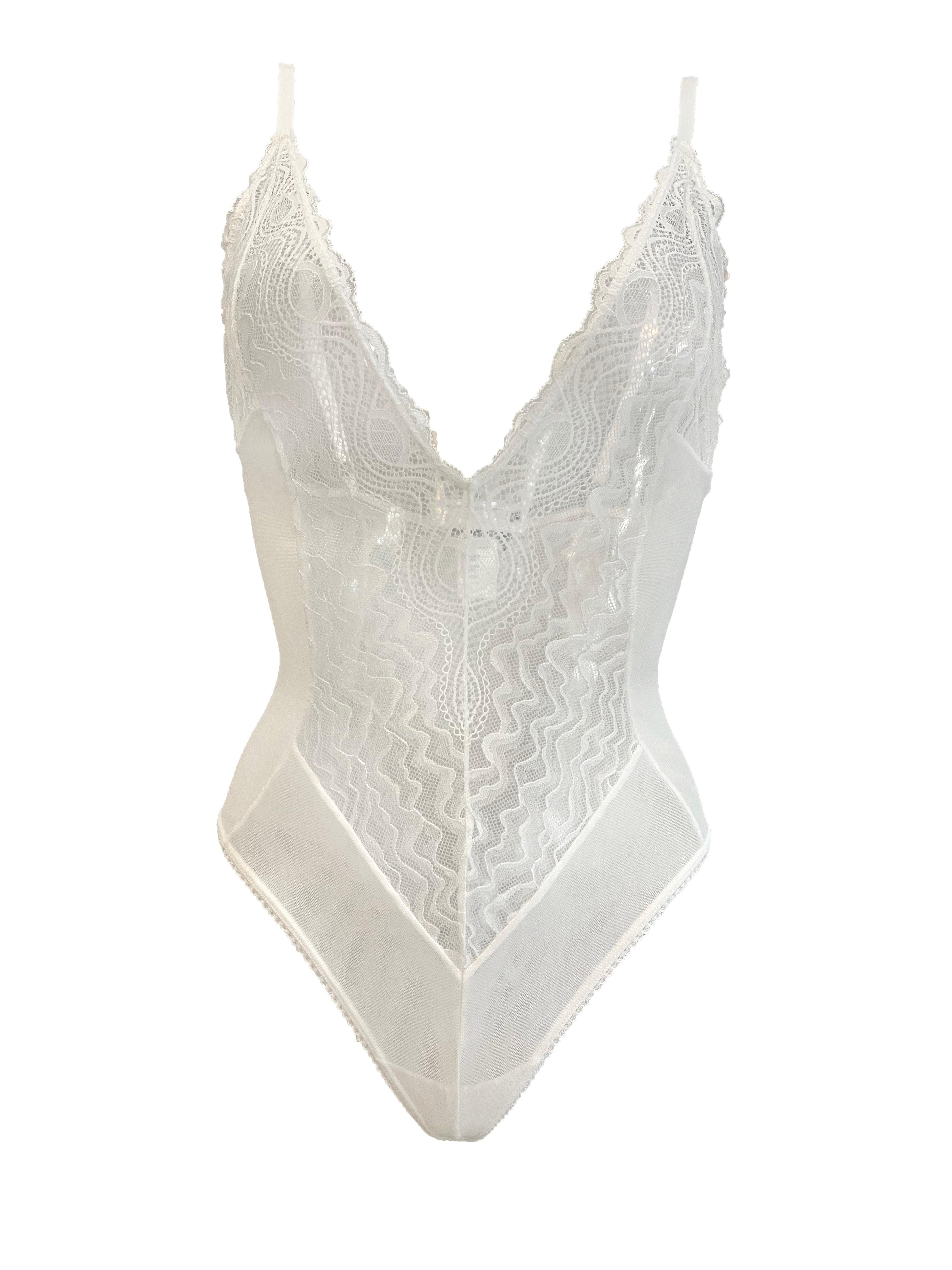 Spider's Web Tulle and Lace Contour V-Neck Bodysuit - Carol Coelho Intimates