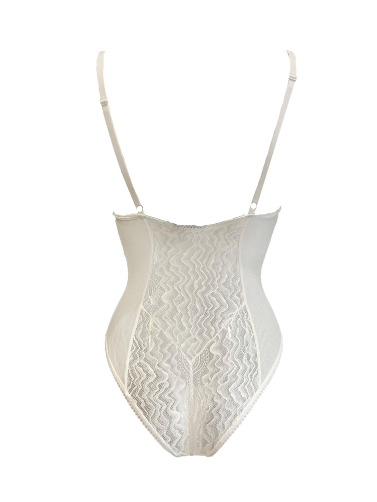 Spider's Web Tulle and Lace Contour V-Neck Bodysuit - Carol Coelho Intimates