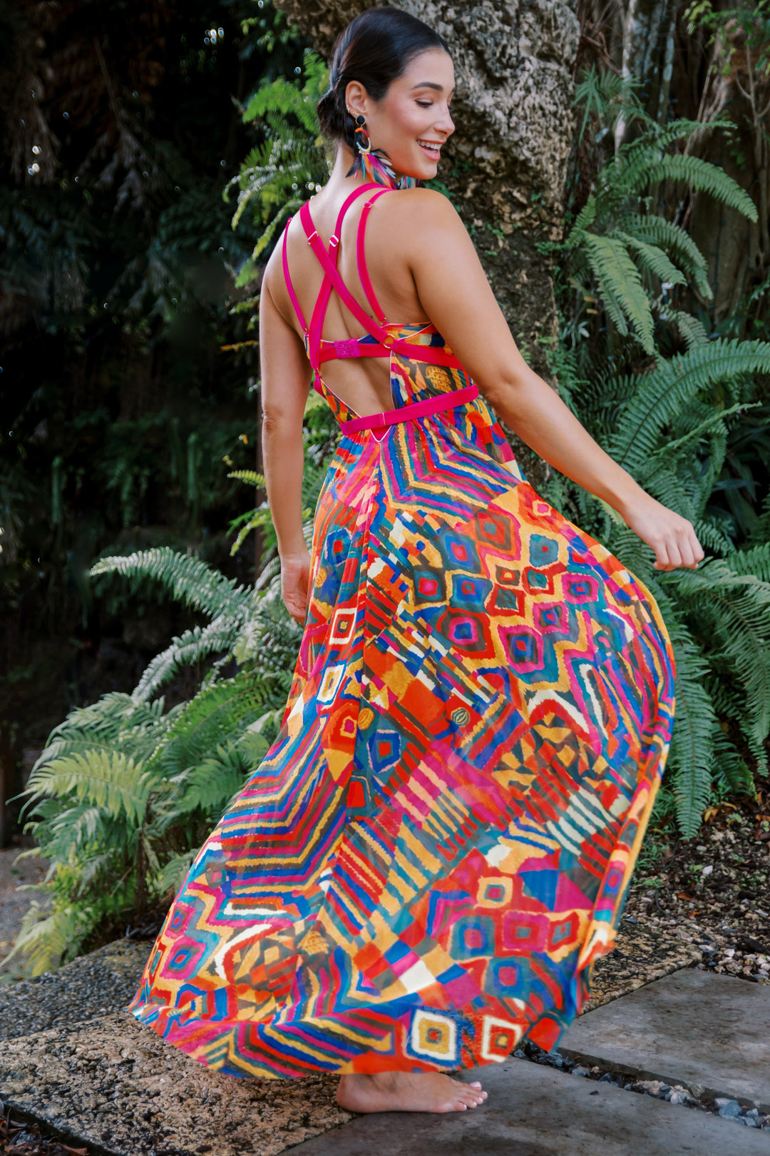 Cuzco Printed Mesh Long Gown