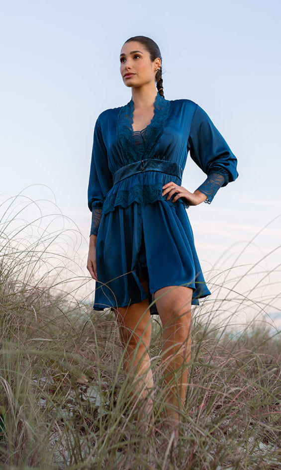 Hydros Satin and Lace Bishop Sleeve Robe