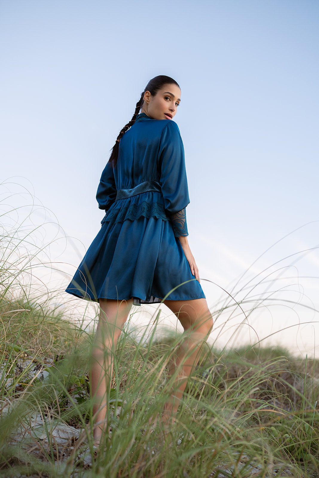 Hydros Satin and Lace Bishop Sleeve Robe