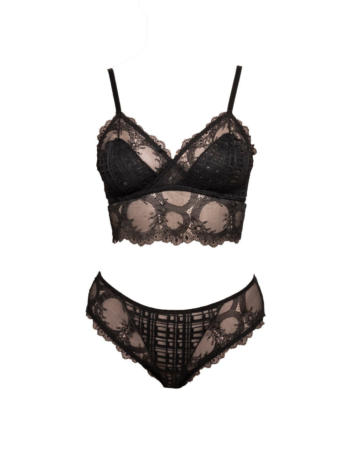 Mind Games Lace and Check Tulle Mi-Long Bralette