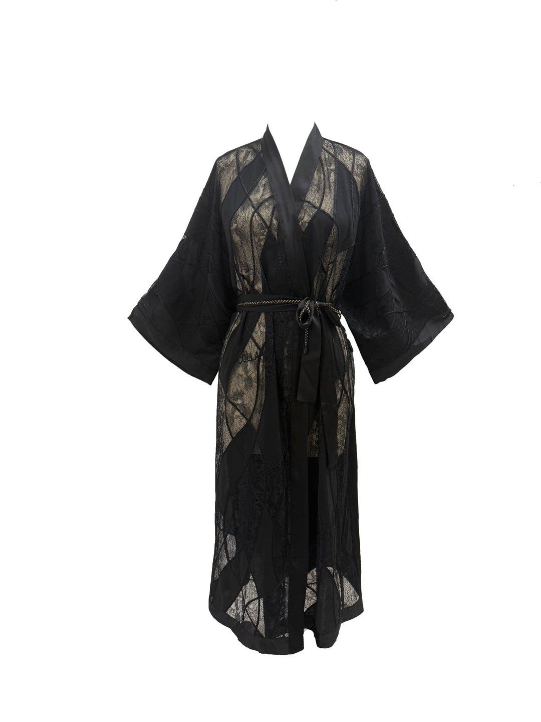 Lithos Black Embroidered Long Kimono