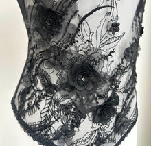 Load image into Gallery viewer, Aphrodite Black 3D Flower Embroidered Bodysuit
