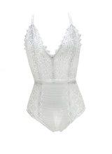 Load image into Gallery viewer, Aphrodite White and Silver Metallic Lace Bodysuit
