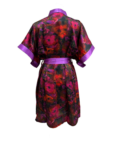 The Poppy Silk Satin Charmeuse Short Kimono