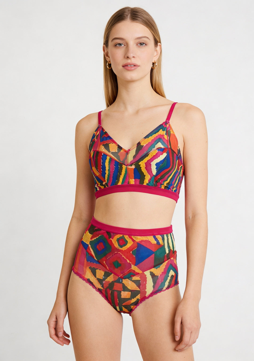 Cuzco Print Mesh and Satin Bralette