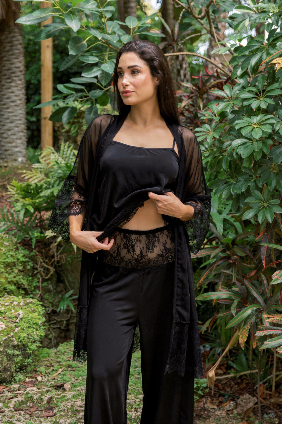 Black Orchid Lace-Trimmed Pajama Pants