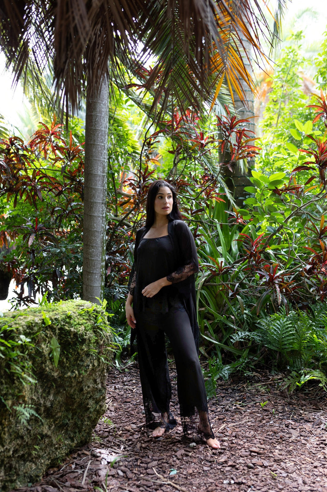 Black Orchid Lace-Trimmed Pajama Pants