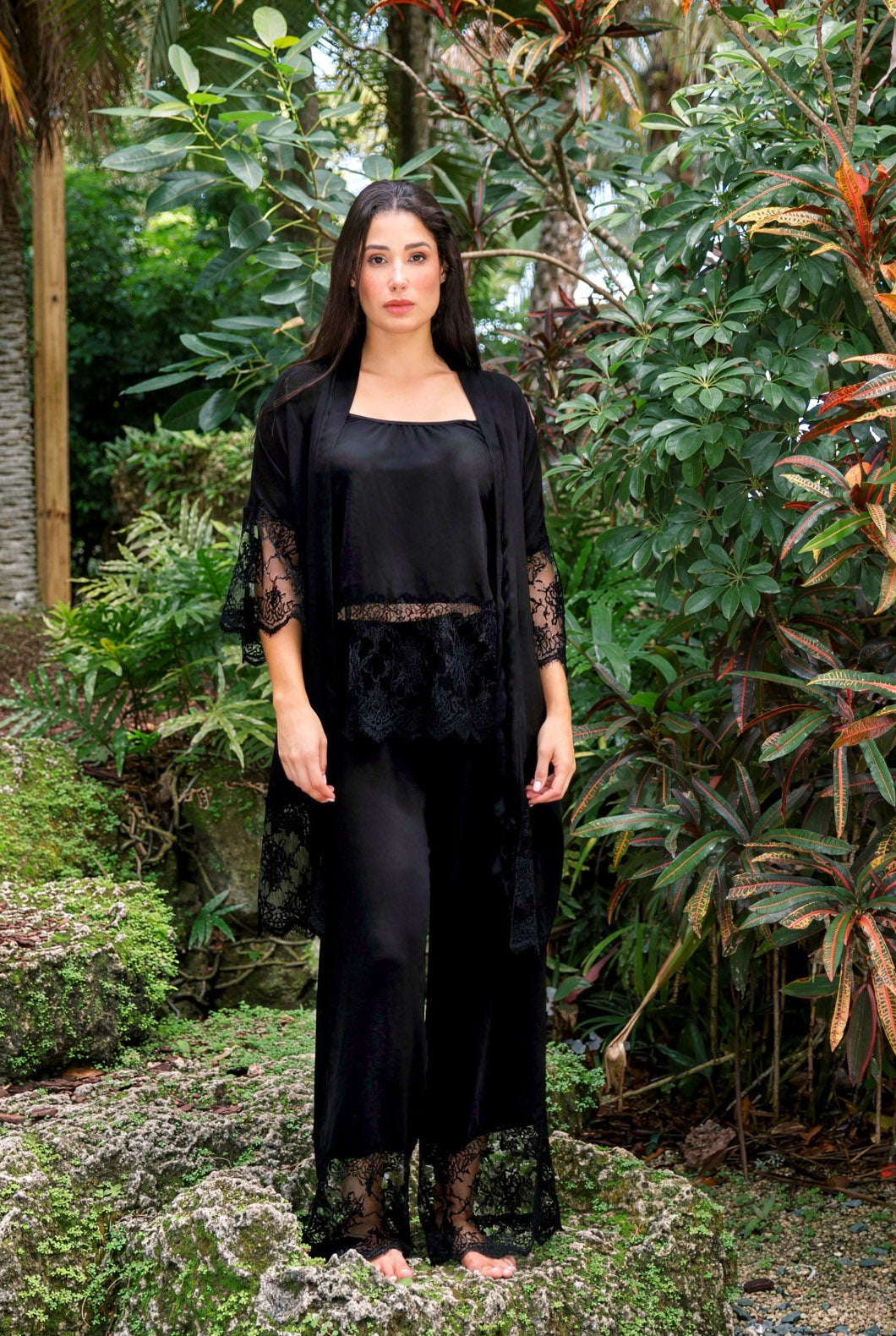 Black Orchid Lace-Trimmed Pajama Pants