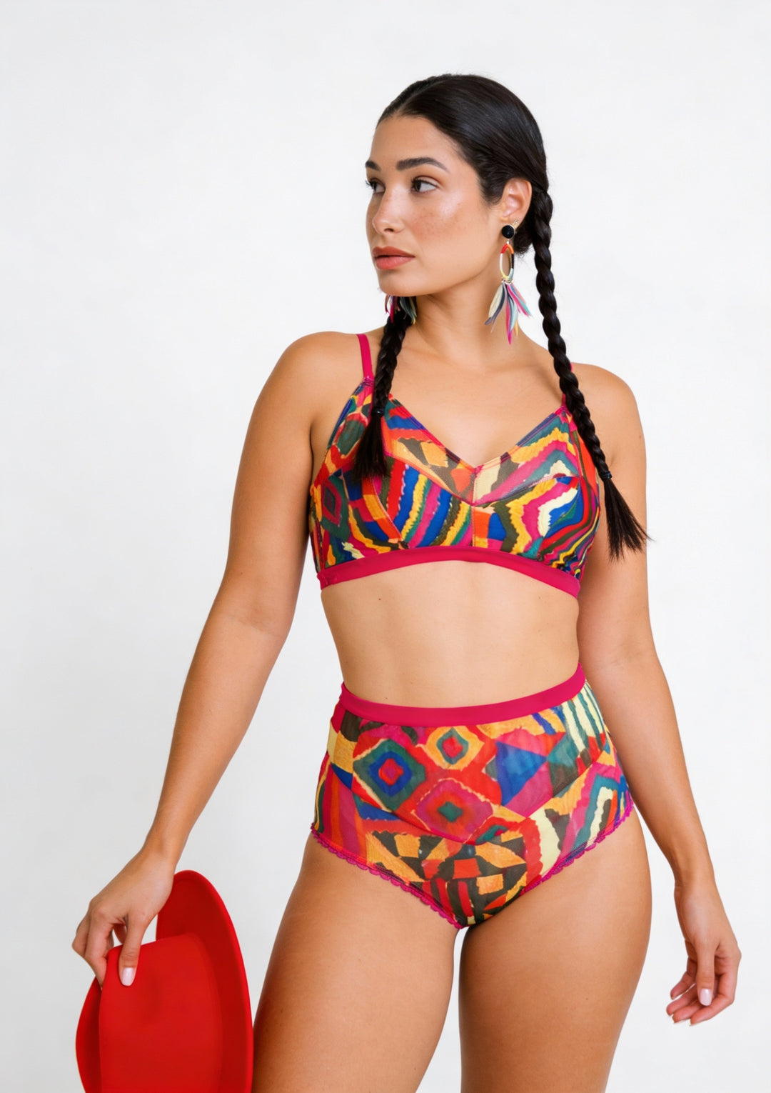 Cuzco Print Mesh and Satin Bralette
