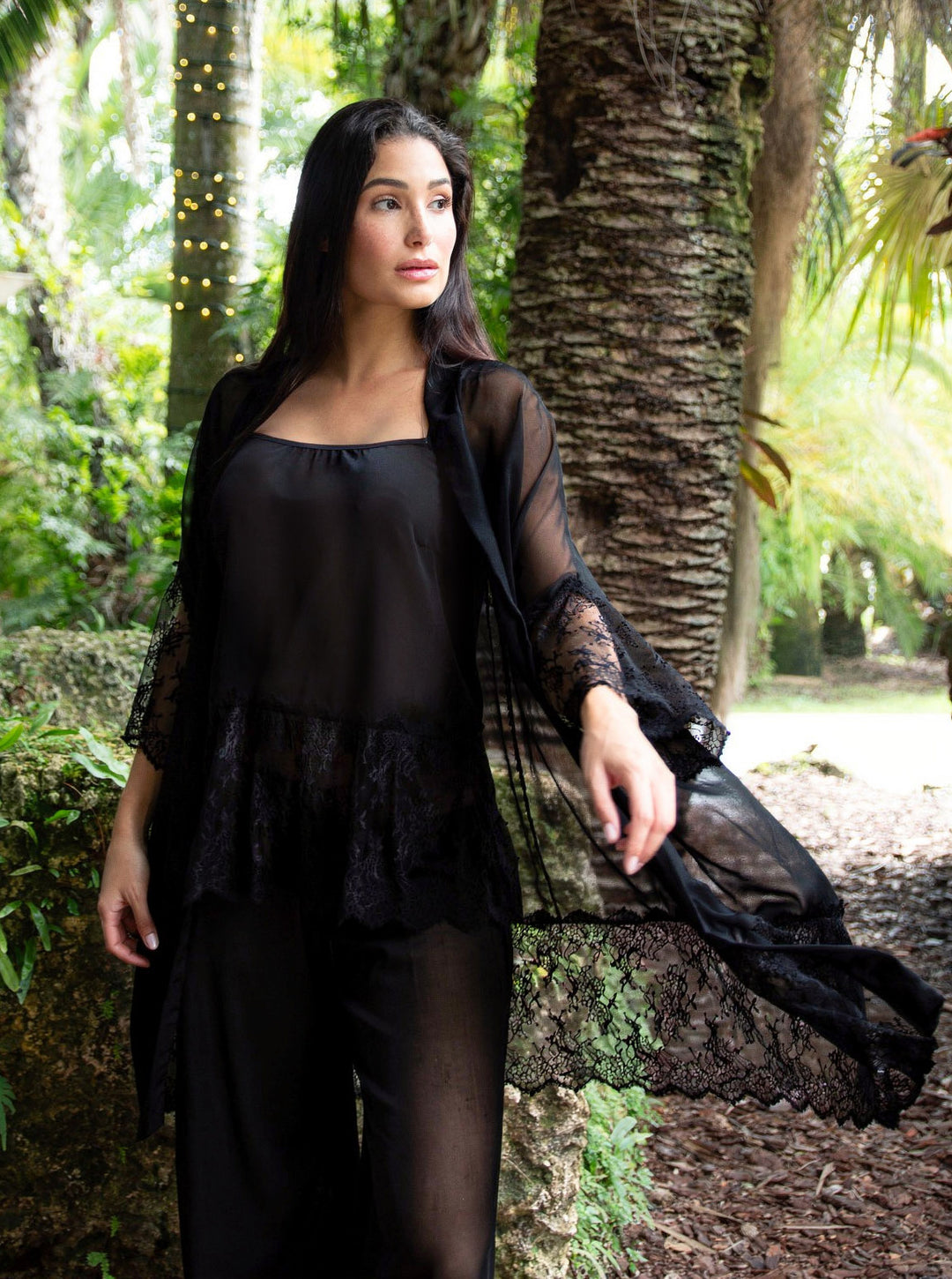 Black Orchid Lace-Trimmed Pajama Pants