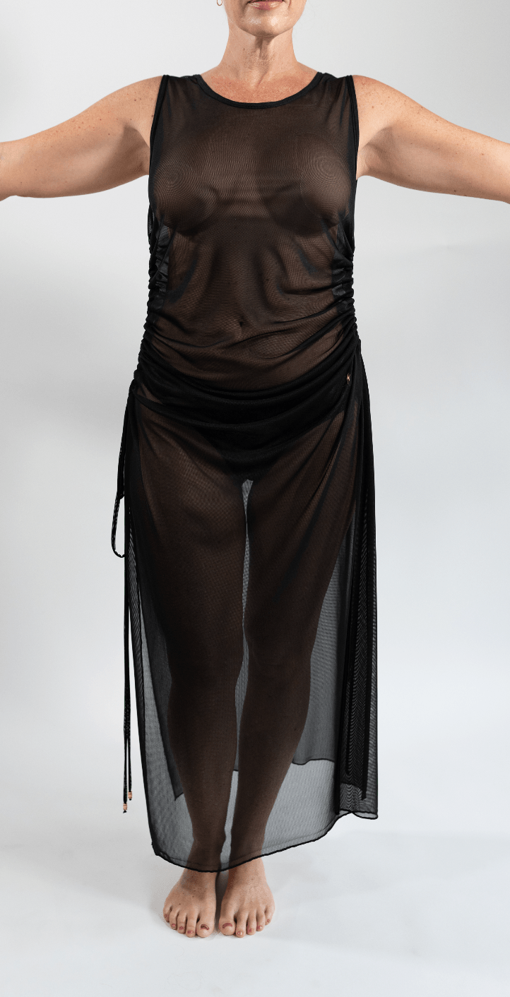 Duplicity Tulle Adjustable Draped Side Long Tunic Gown - Carol Coelho Intimates
