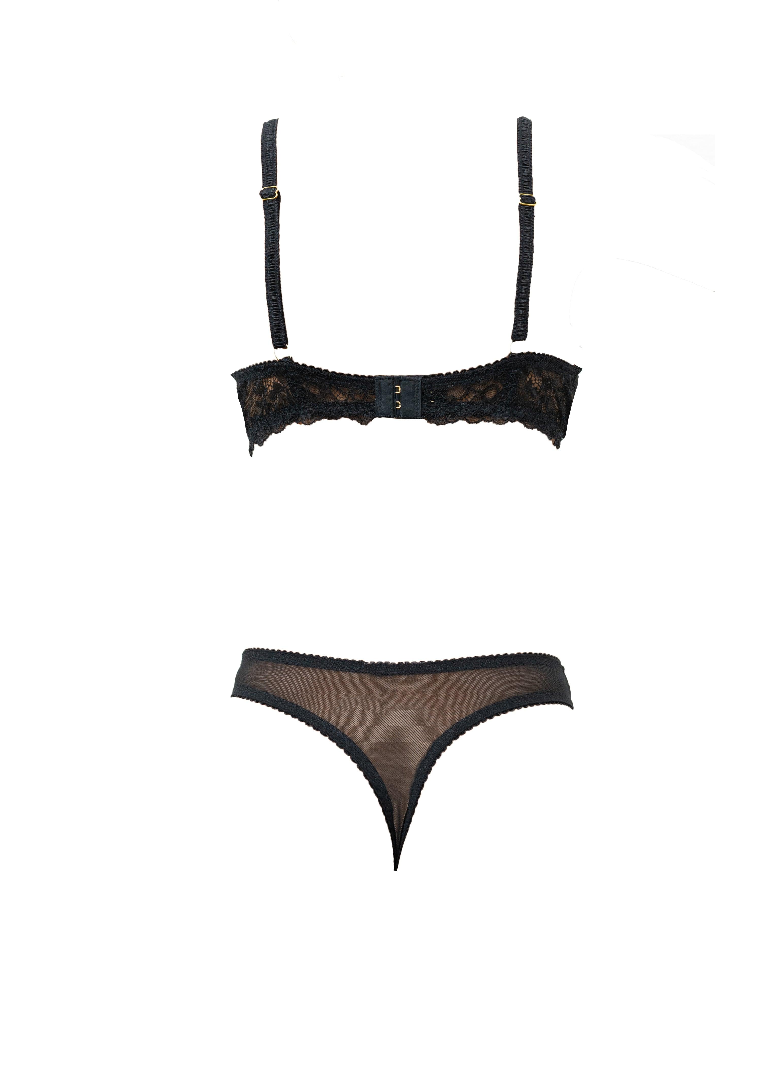 Kyoto Black Chantilly Lace Thong - Carol Coelho Intimates