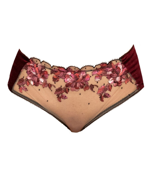 Blossom Embroidered Tulle and Velvet Sides Brief