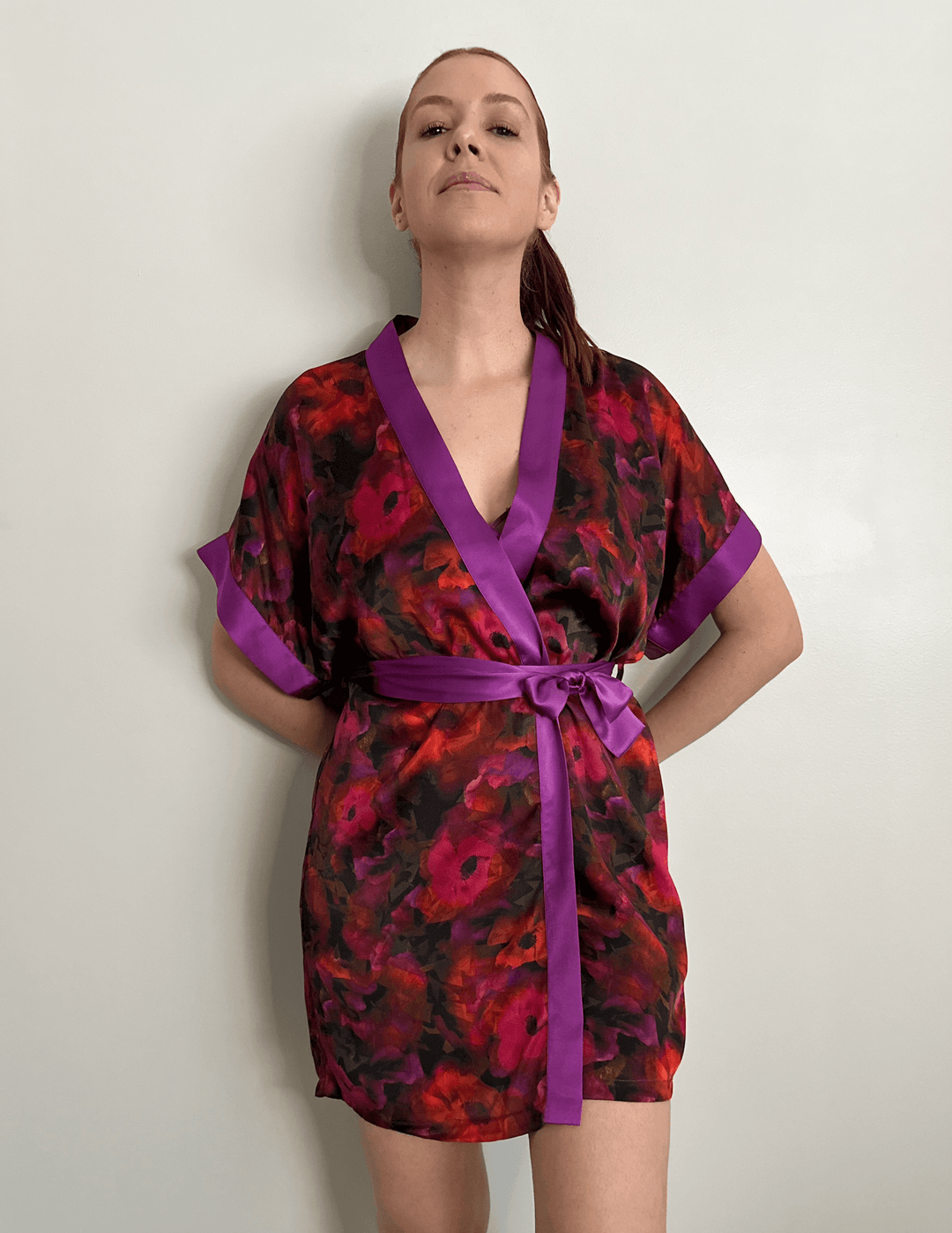 The Poppy Silk Satin Charmeuse Short Kimono - Carol Coelho Intimates
