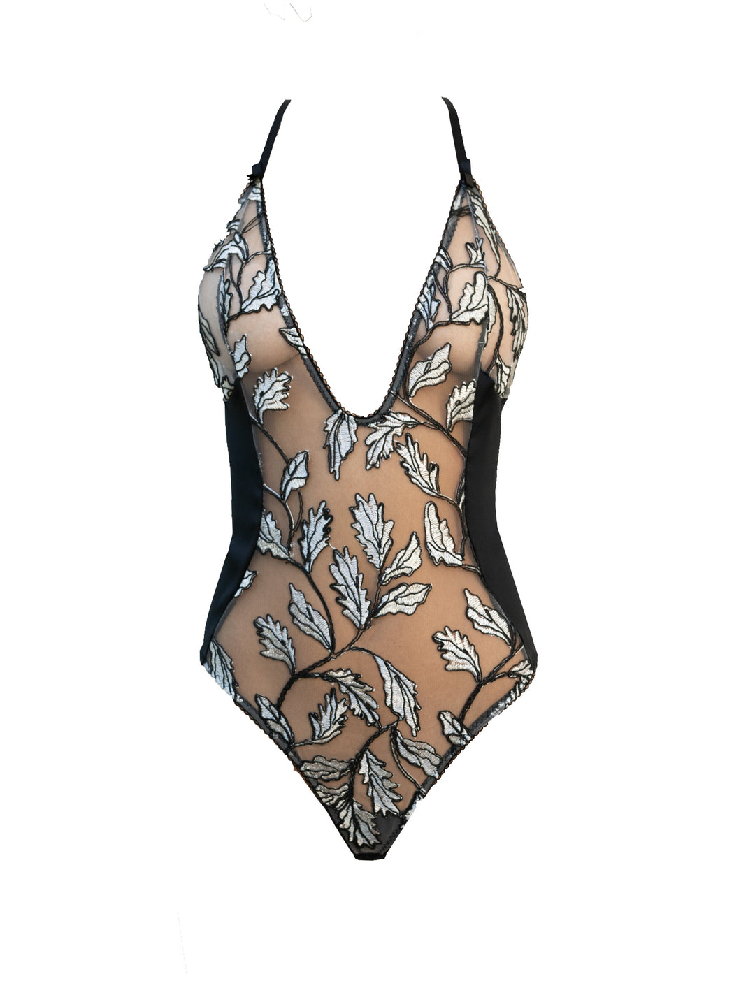 Angkor Wat Heavy Satin and Embroidered Tulle Bodysuit