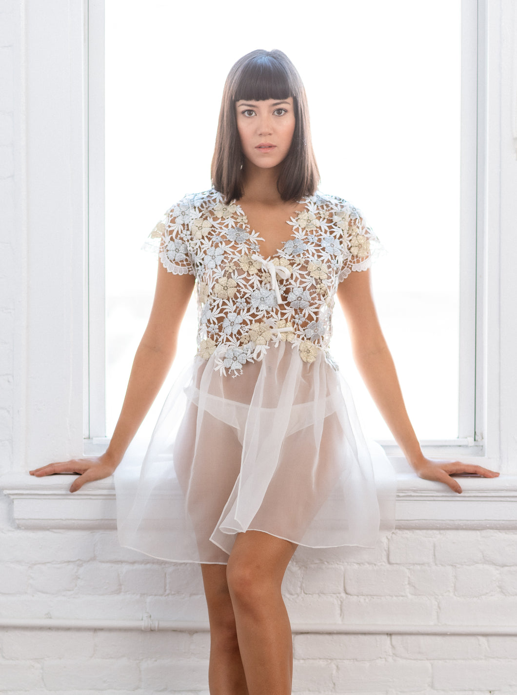 Limited Edition Guipure and Organza Babydoll with Silk Ties