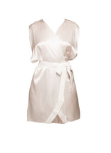 Load image into Gallery viewer, Off White Silk Satin Robe and Tunic with Velvet Detail and Sash
