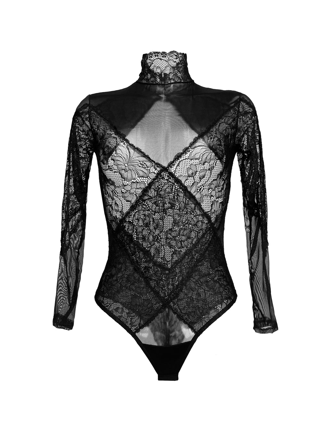 Edinburgh Long Sleeve Tulle and Floral Lace Bodysuit