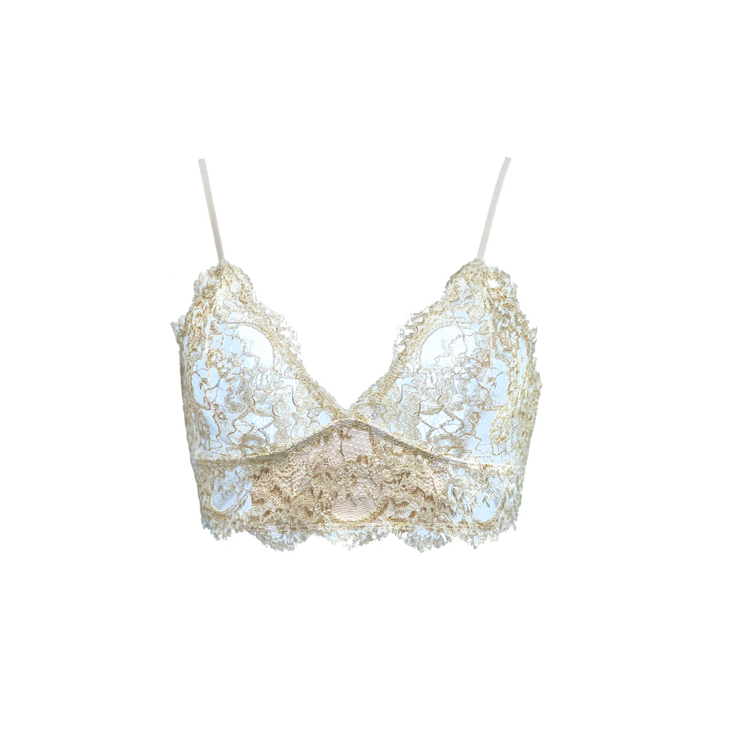 Gold Floral Metallic Lace Bralette
